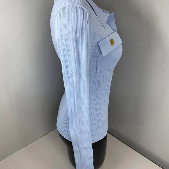 NEW CARA CARA Women's Knit Top Sky Blue Size S Belleport Ribbed V-Neck Shirt - Picture 7 of 8